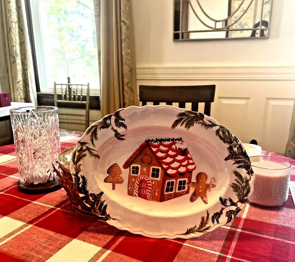 Disney Pottery Barn Holiday Gingerbread platter Christmas party plate tray kid n