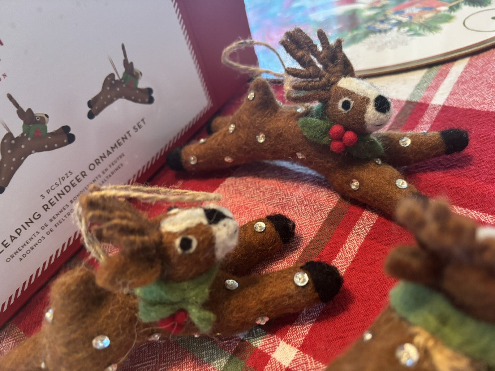 pottery barn holiday reindeer ornament Christmas Felt gift party SET 3 Wool?? ]
