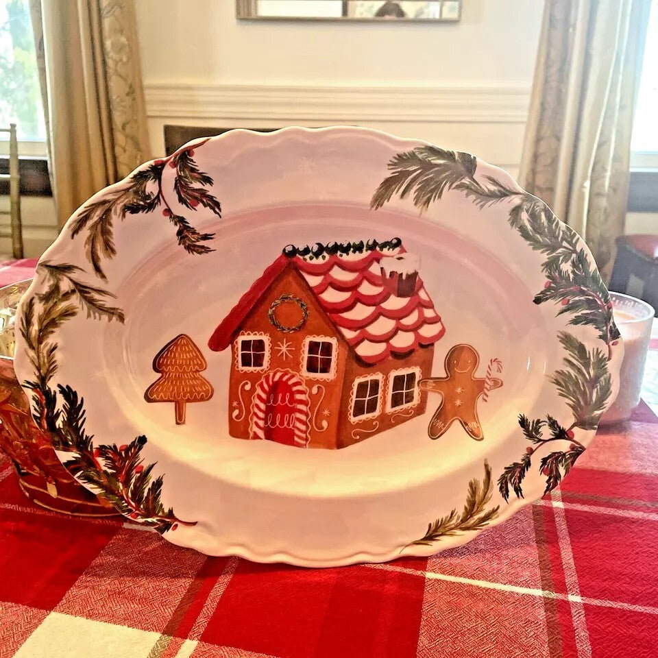Disney Pottery Barn Holiday Gingerbread platter Christmas party plate tray kid n