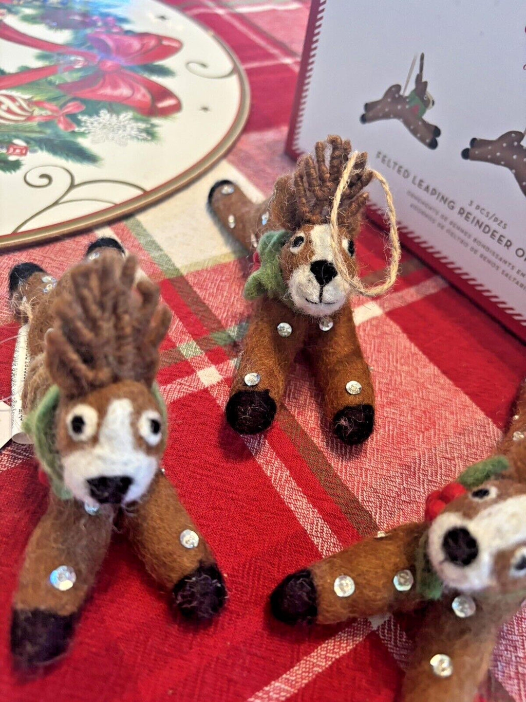 pottery barn holiday reindeer ornament Christmas Felt gift party SET 3 Wool?? ]