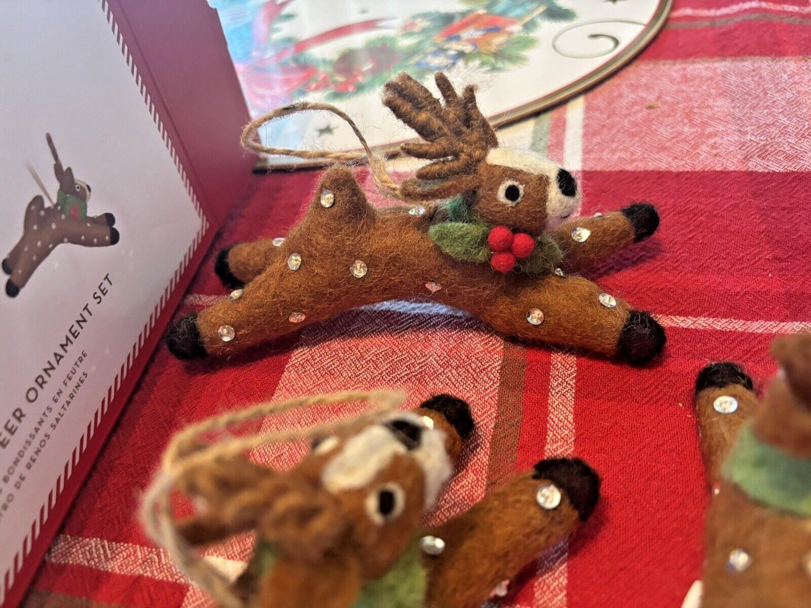 pottery barn holiday reindeer ornament Christmas Felt gift party SET 3 Wool?? ]