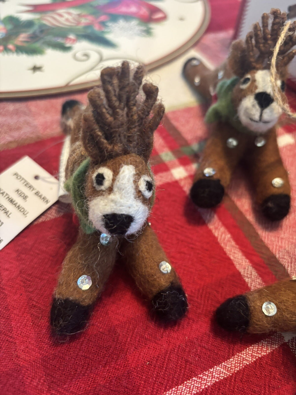 pottery barn holiday reindeer ornament Christmas Felt gift party SET 3 Wool?? ]