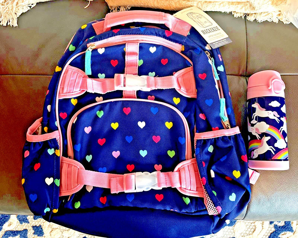 Disney School Pottery barn LARGE Backpack Travel Bag Rainbow heart + Water ?? ]