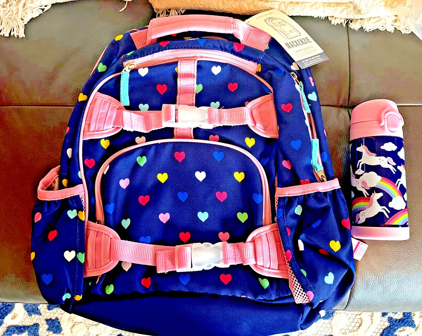 Disney School Pottery barn LARGE Backpack Travel Bag Rainbow heart + Water ?? ]