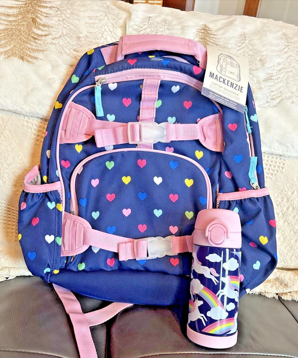 Disney School Pottery barn LARGE Backpack Travel Bag Rainbow heart + Water ?? ]