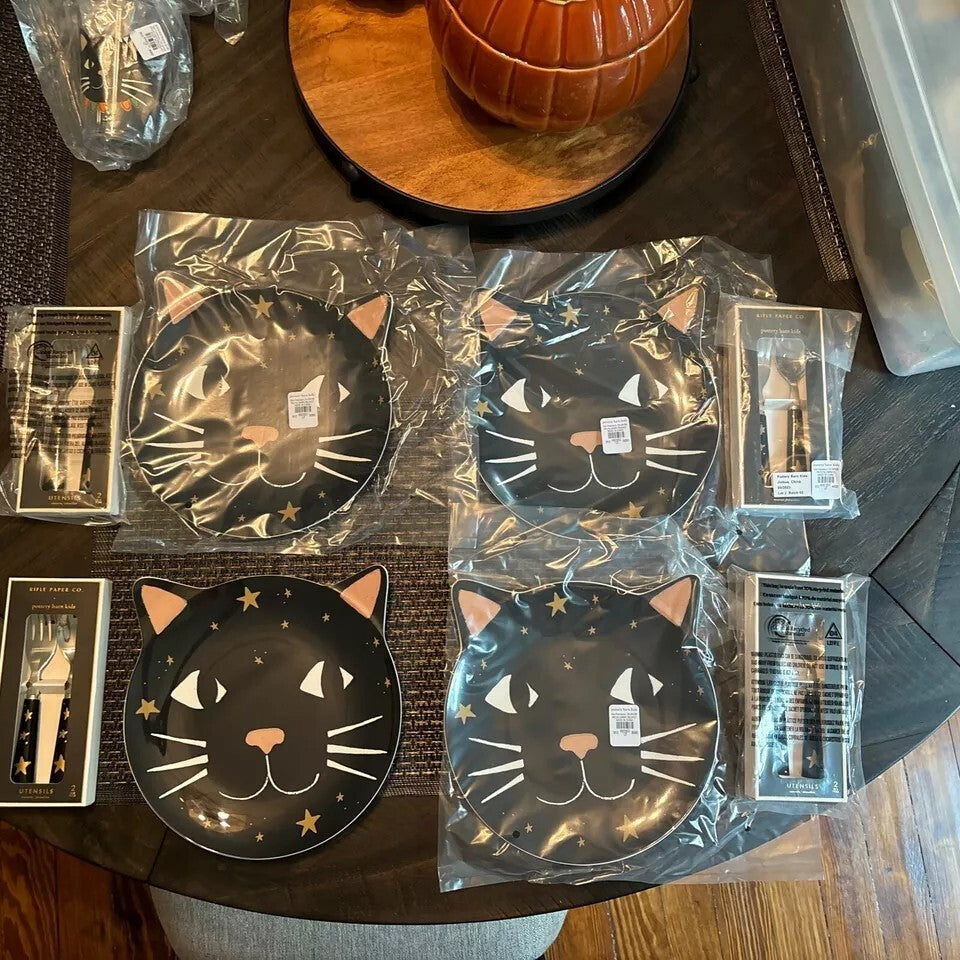Pottery Barn Disney Halloween Holiday party black cat Dinner kids party SET 12 n