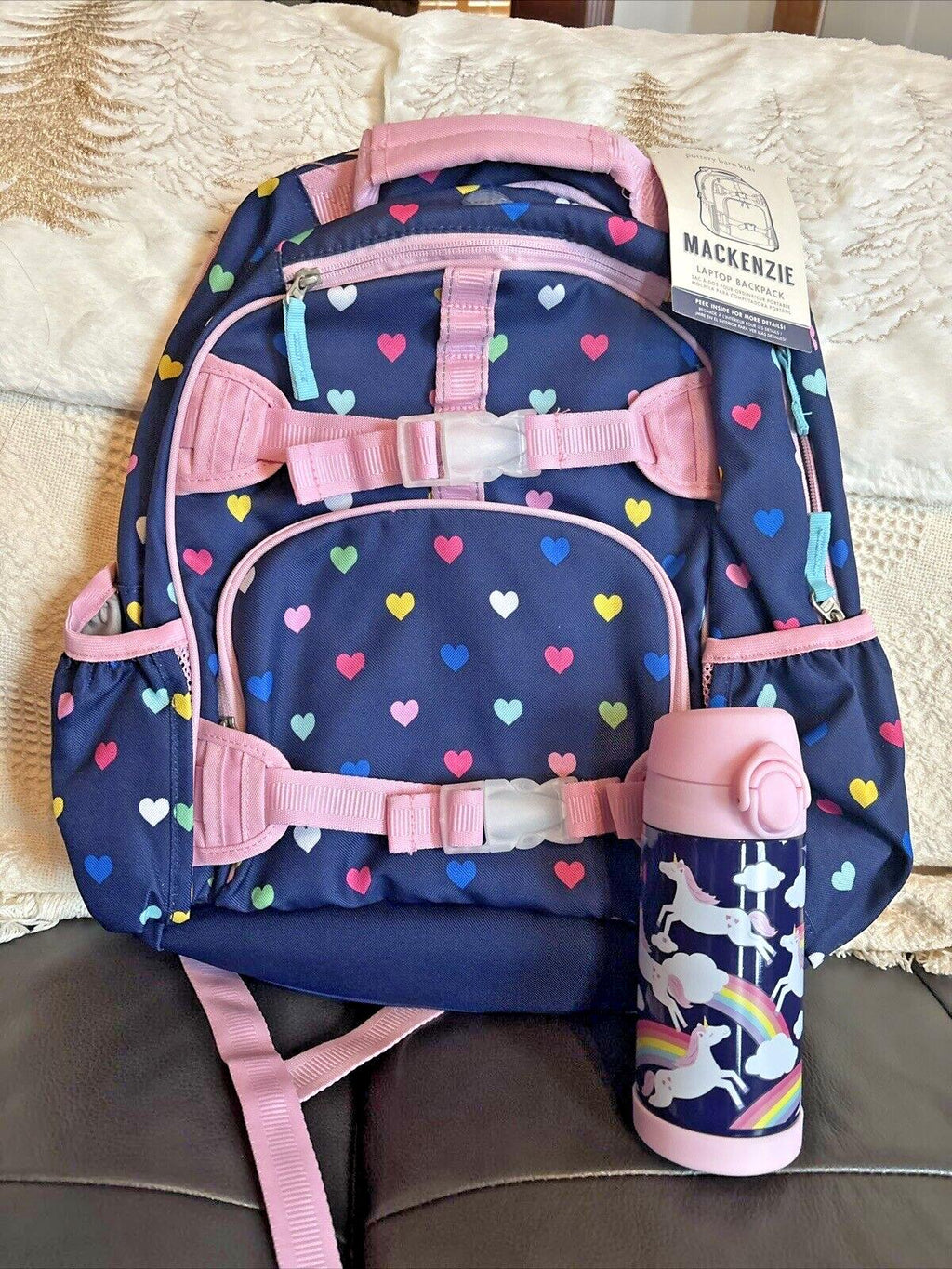 Disney School Pottery barn LARGE Backpack Travel Bag Rainbow heart + Water ?? ]