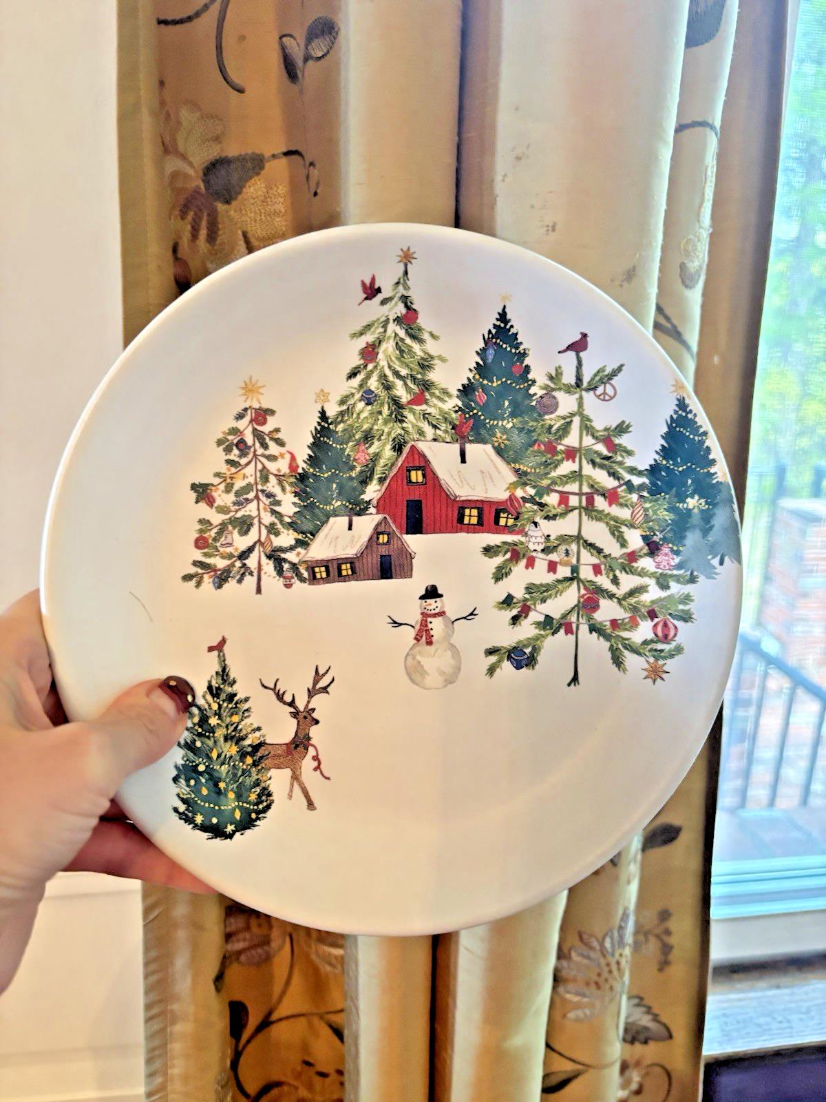 pottery barn Christmas Country Santa holiday Snowman gift kid Salad plate SET 4n