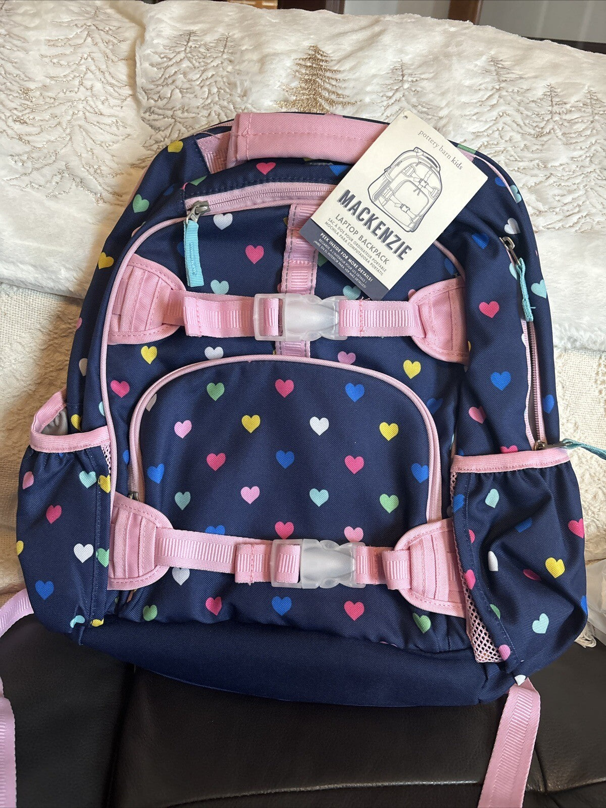 Disney School Pottery barn LARGE Backpack Travel Bag Rainbow heart + Water ?? ]