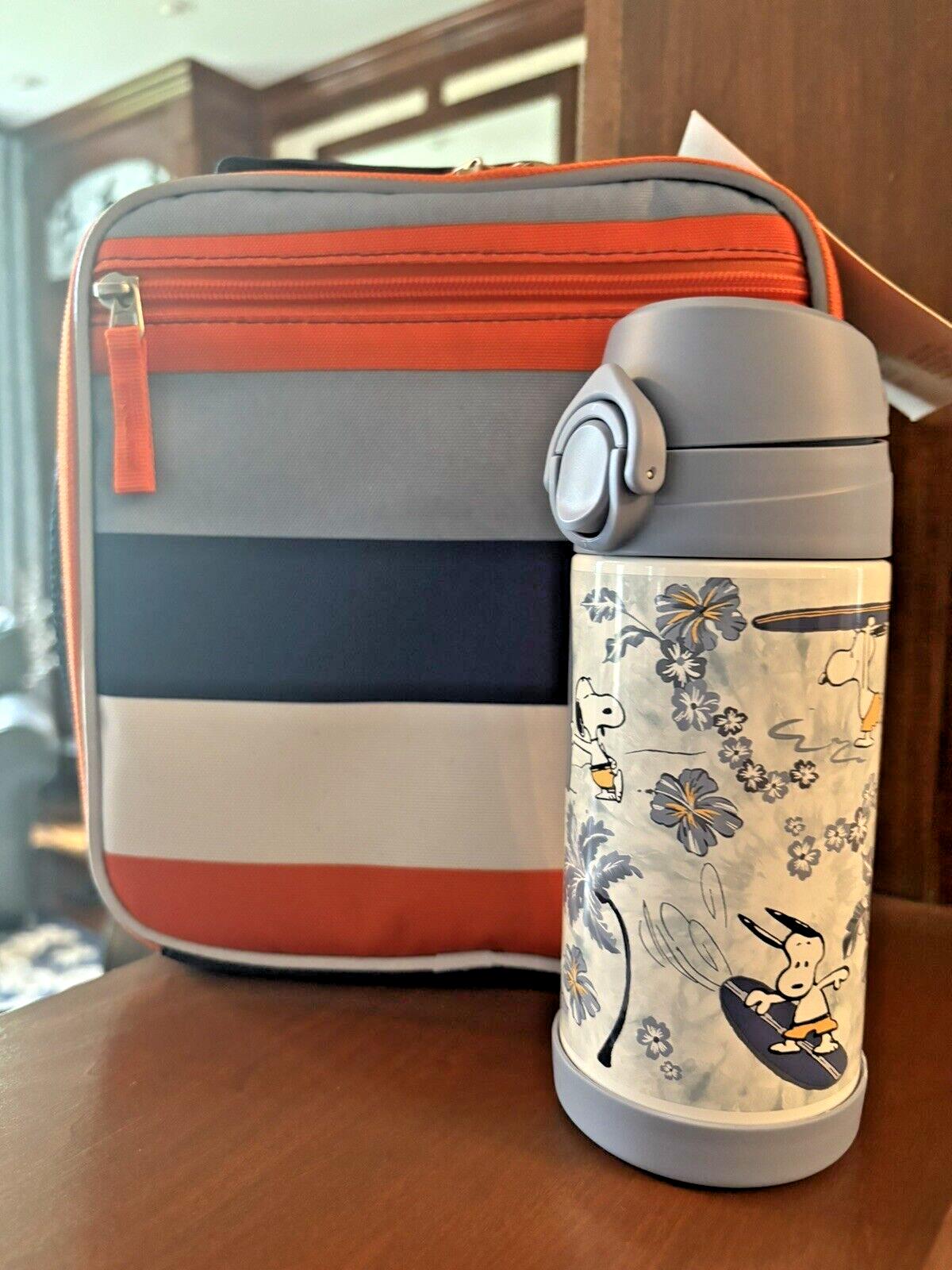 SNOOPY Pottery barn school LUNCH BOX bag Peanuts +Water +Utensil Travel set ]
