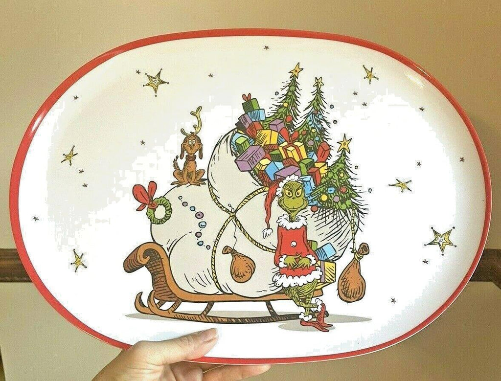 Pottery Barn GRINCH Holiday platter Christmas Disney party plate gift tray n