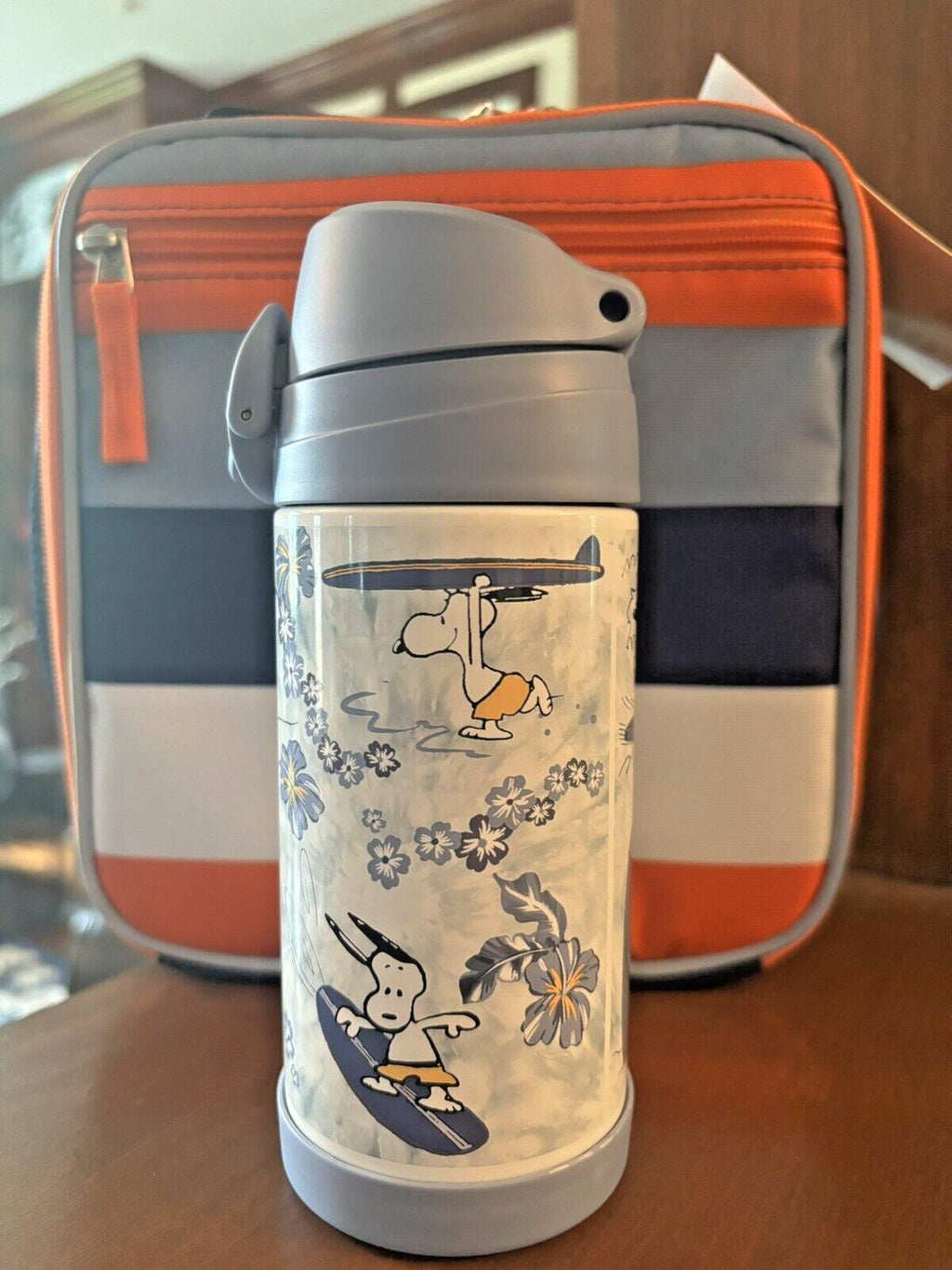 SNOOPY Pottery barn school LUNCH BOX bag Peanuts +Water +Utensil Travel set ]