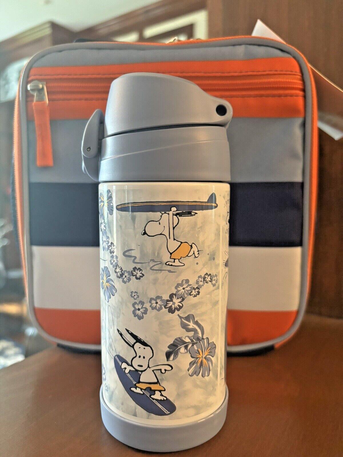 SNOOPY Pottery barn school LUNCH BOX bag Peanuts +Water +Utensil Travel set ]