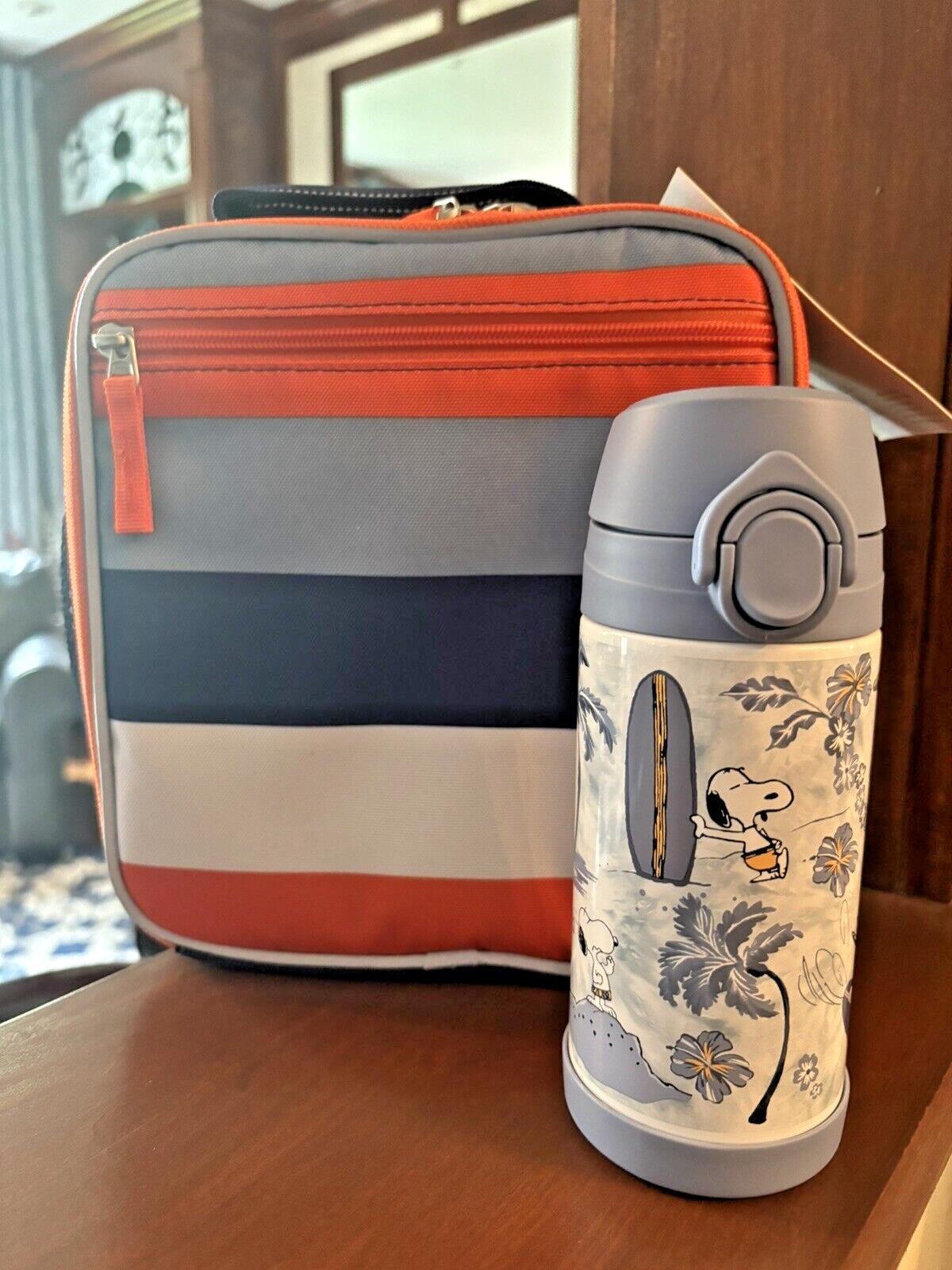 SNOOPY Pottery barn school LUNCH BOX bag Peanuts +Water +Utensil Travel set ]