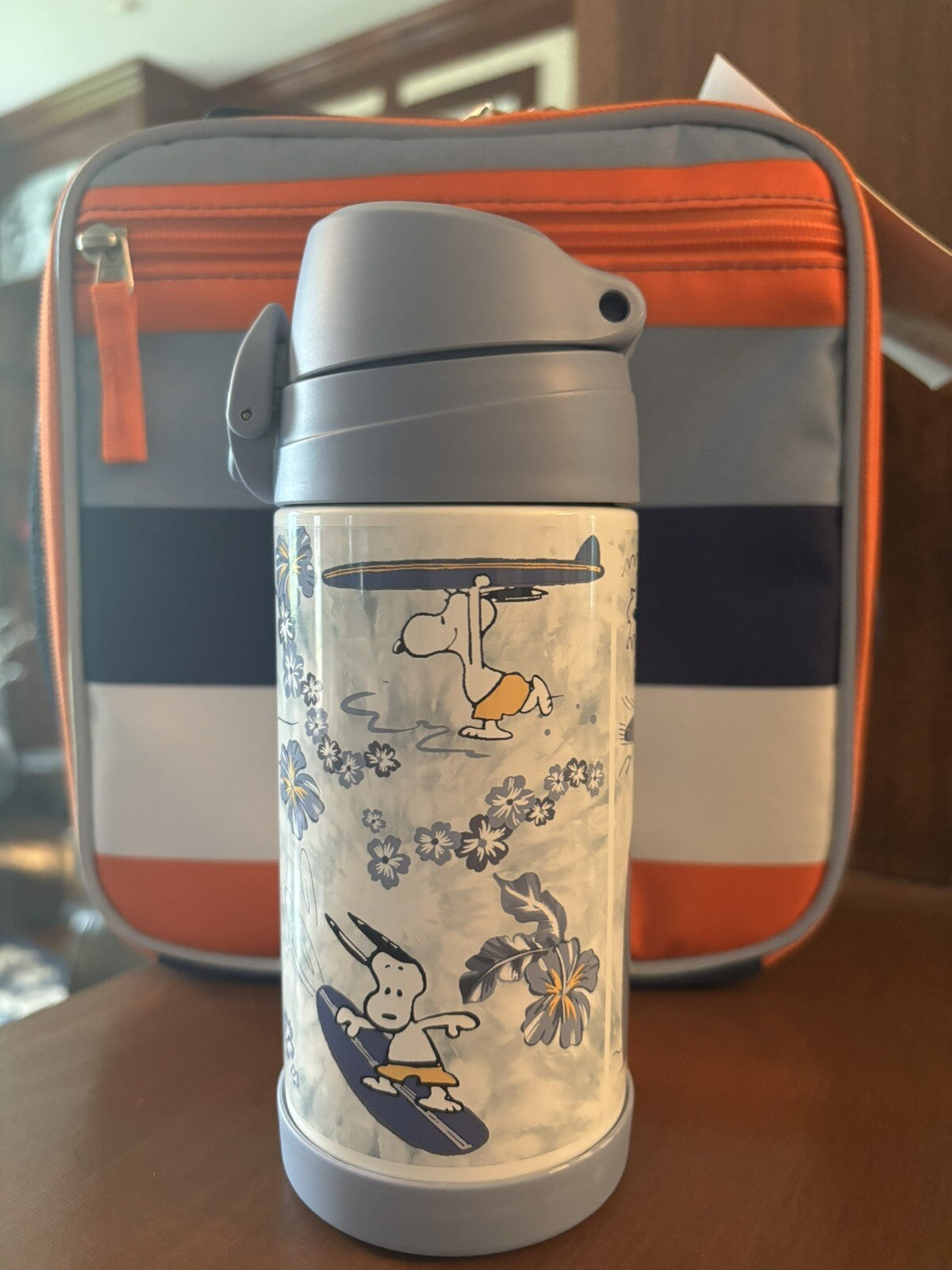SNOOPY Pottery barn school LUNCH BOX bag Peanuts +Water +Utensil Travel set ]