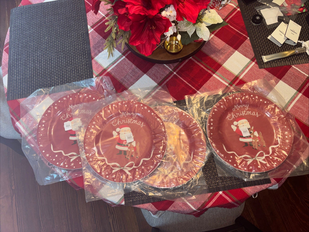 Disney Pottery Barn holiday Plate Rudolph Santa Christmas party birthday SET 4