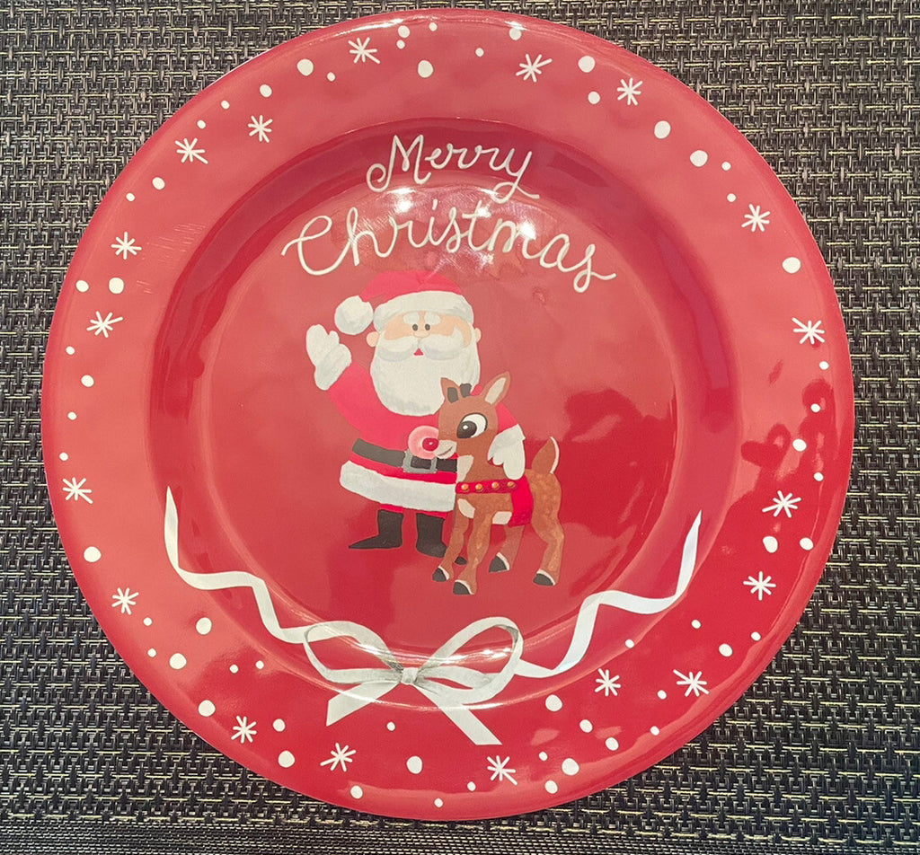 Disney Pottery Barn holiday Plate Rudolph Santa Christmas party birthday SET 4