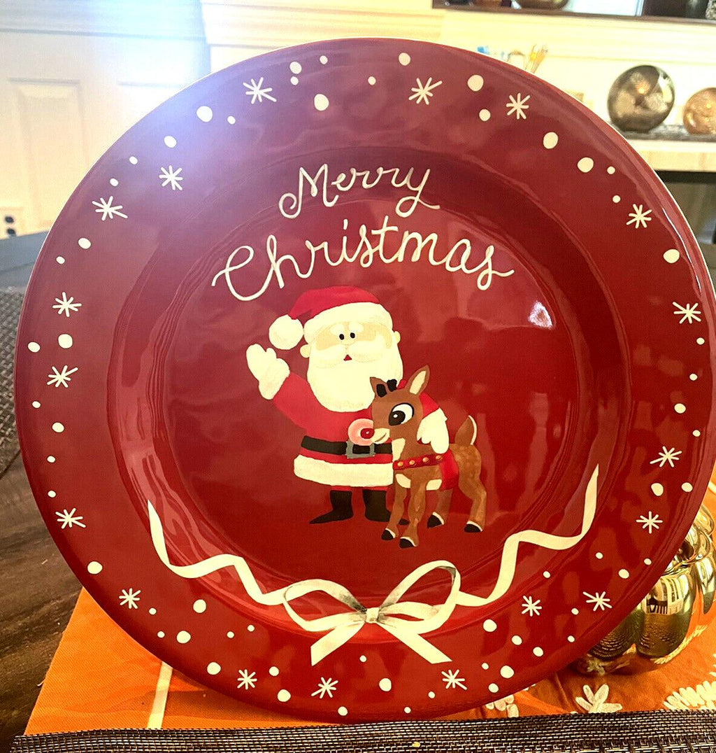 Disney Pottery Barn holiday Plate Rudolph Santa Christmas party birthday SET 4