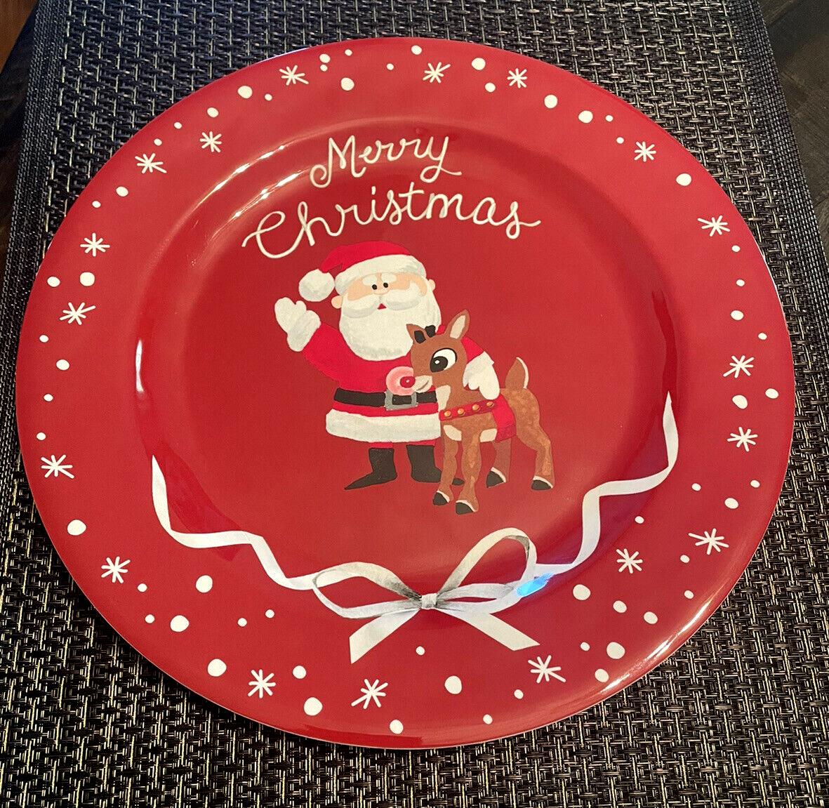 Disney Pottery Barn holiday Plate Rudolph Santa Christmas party birthday SET 4
