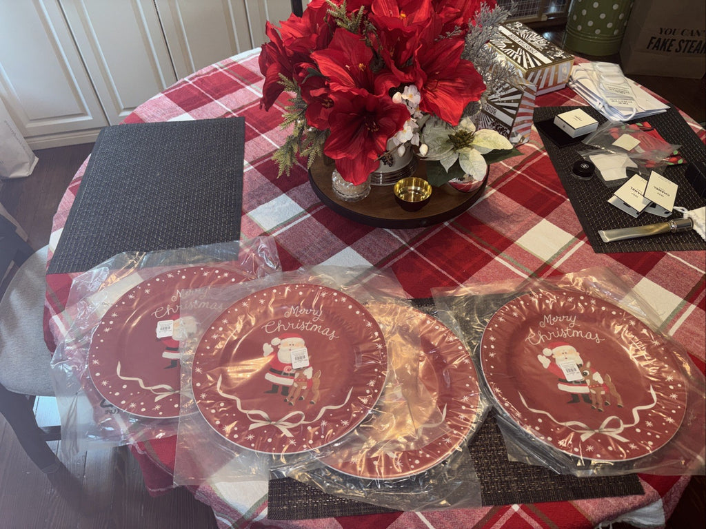 Disney Pottery Barn holiday Plate Rudolph Santa Christmas party birthday SET 4