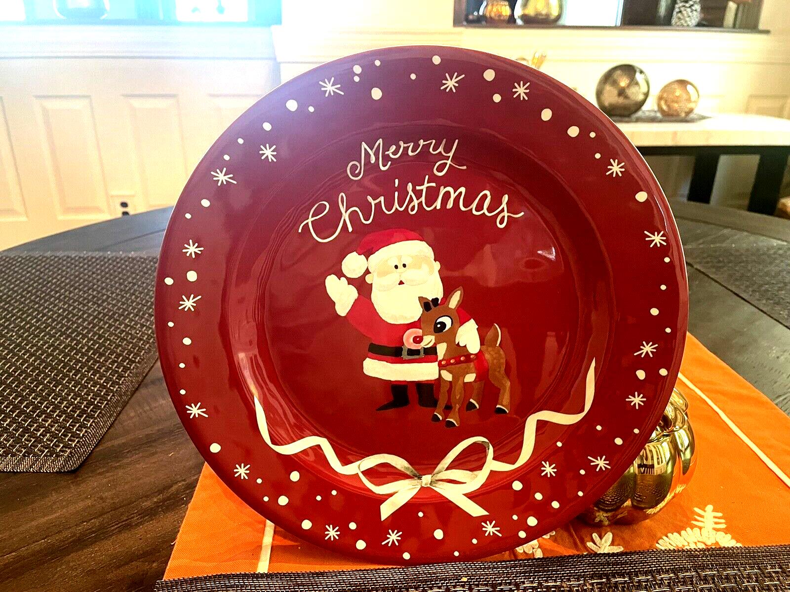 Disney Pottery Barn holiday Plate Rudolph Santa Christmas party birthday SET 4