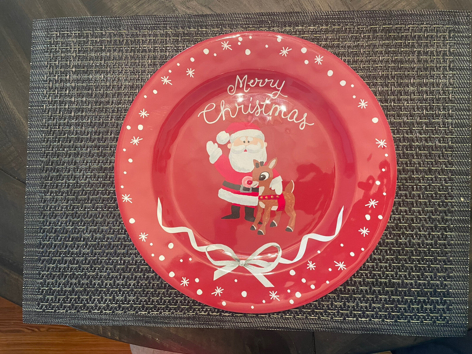 Disney Pottery Barn holiday Plate Rudolph Santa Christmas party birthday SET 4