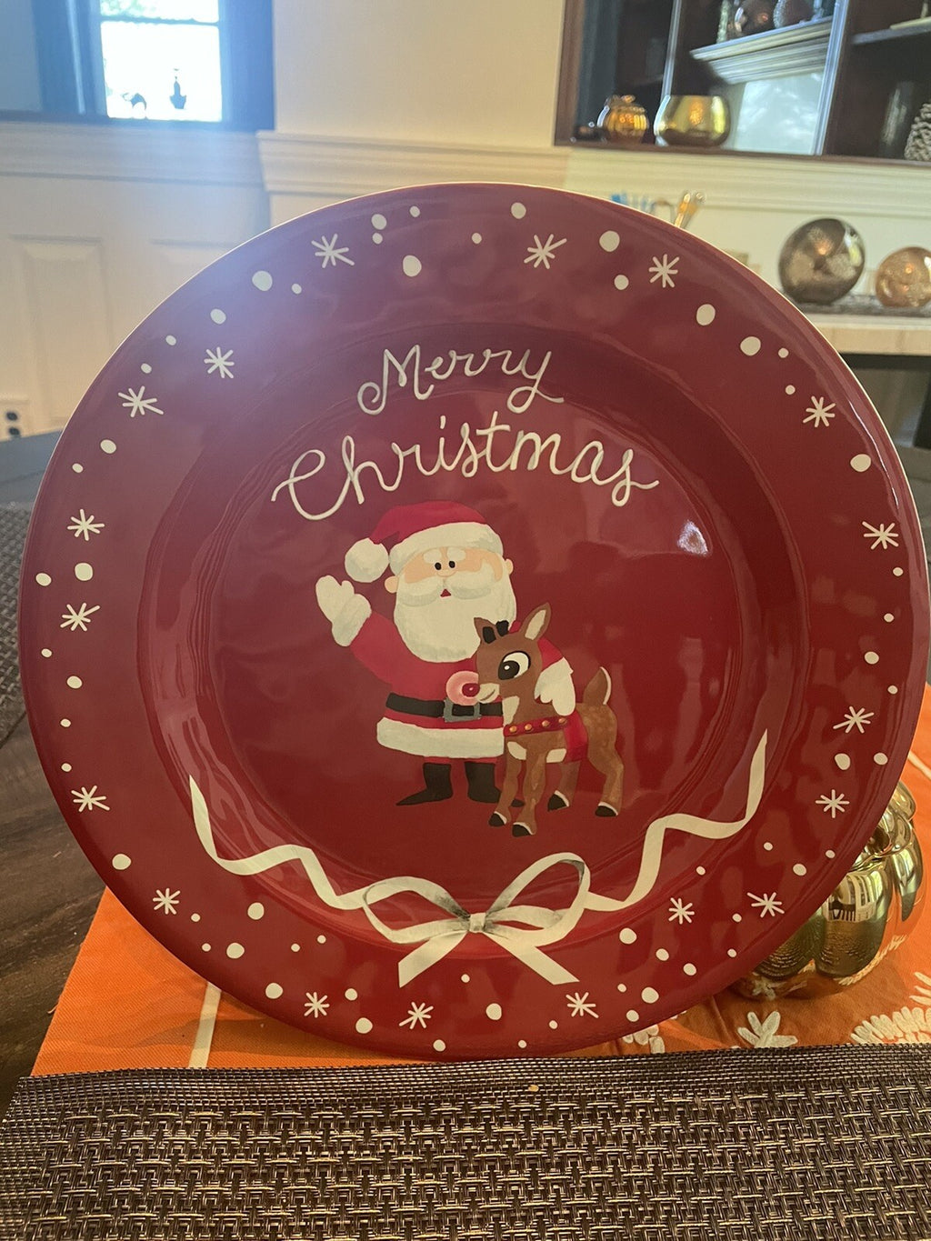 Disney Pottery Barn holiday Plate Rudolph Santa Christmas party birthday SET 4