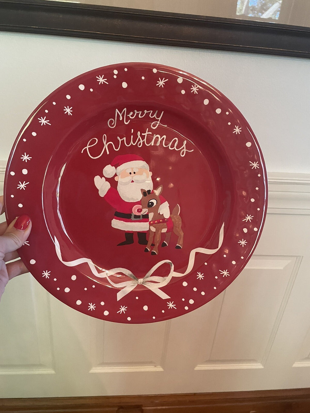 Disney Pottery Barn holiday Plate Rudolph Santa Christmas party birthday SET 4