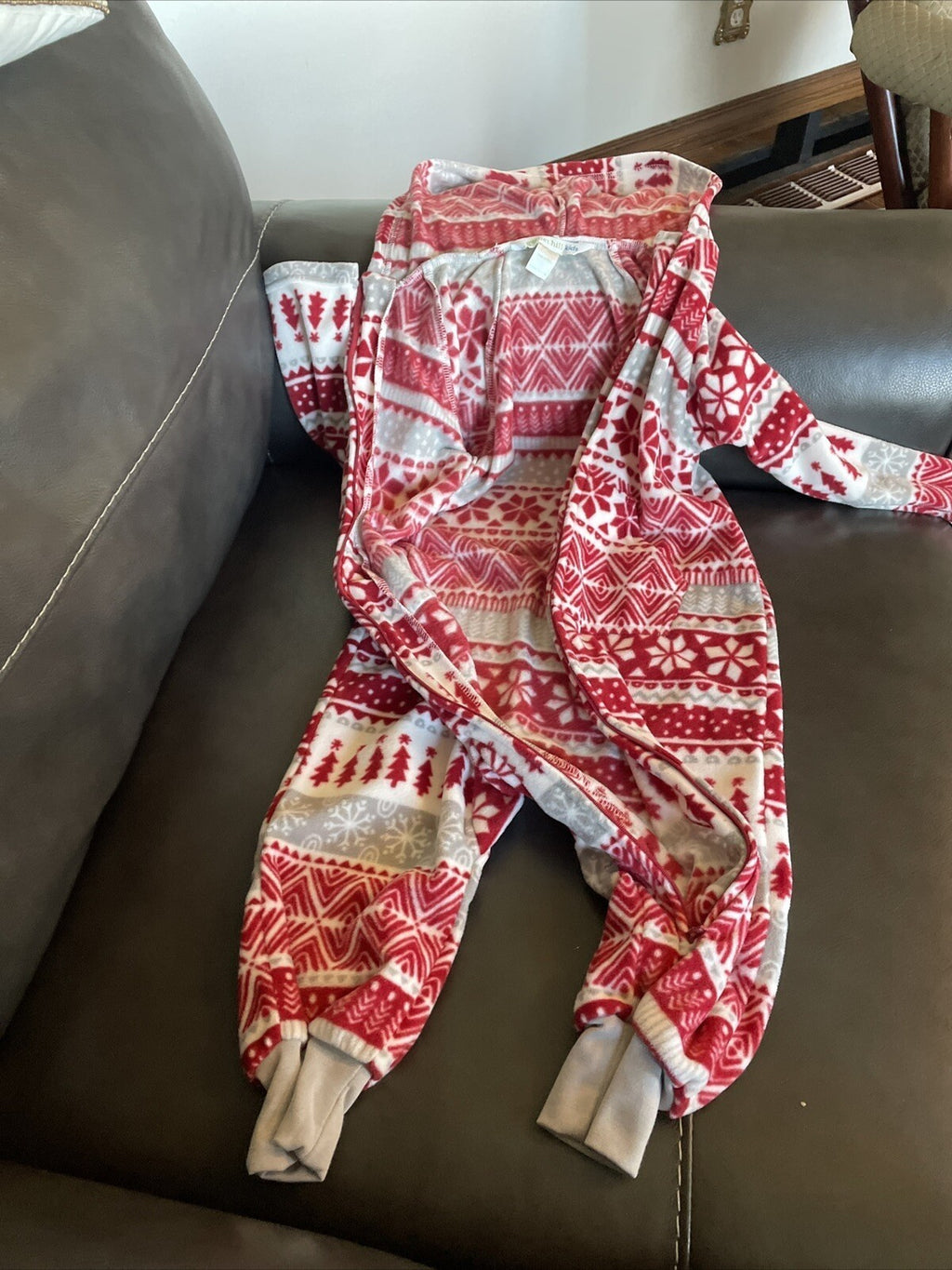 Garnet Hill pajama sleep pj 1 piece party birthday kid family Snowflake red b