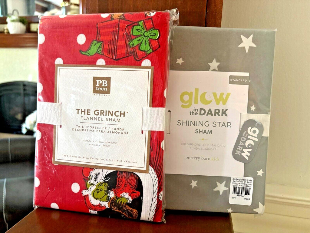 Pottery Barn GRINCH SHAM STAR Christmas Holiday Dr Seuss MAX kids school SET =