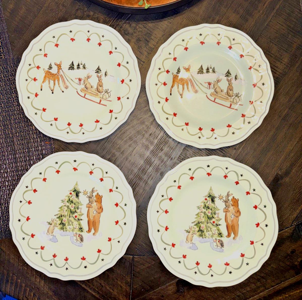 Pottery Barn holiday Christmas Riley party school Disney dinner Plate gift SET 4