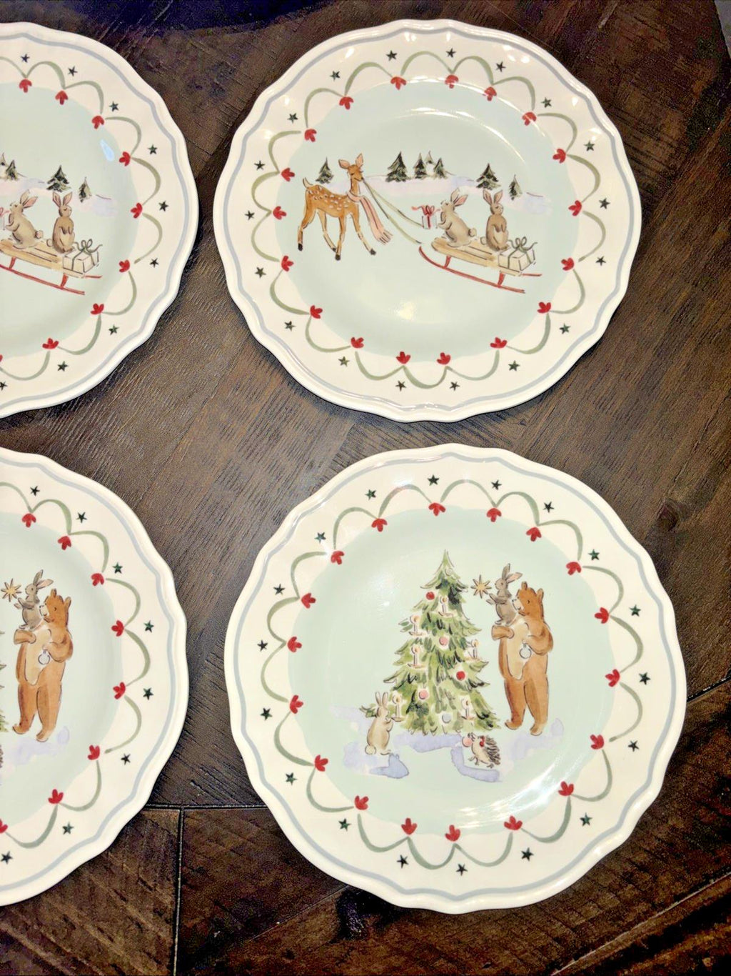 Pottery Barn holiday Christmas Riley party school Disney dinner Plate gift SET 4