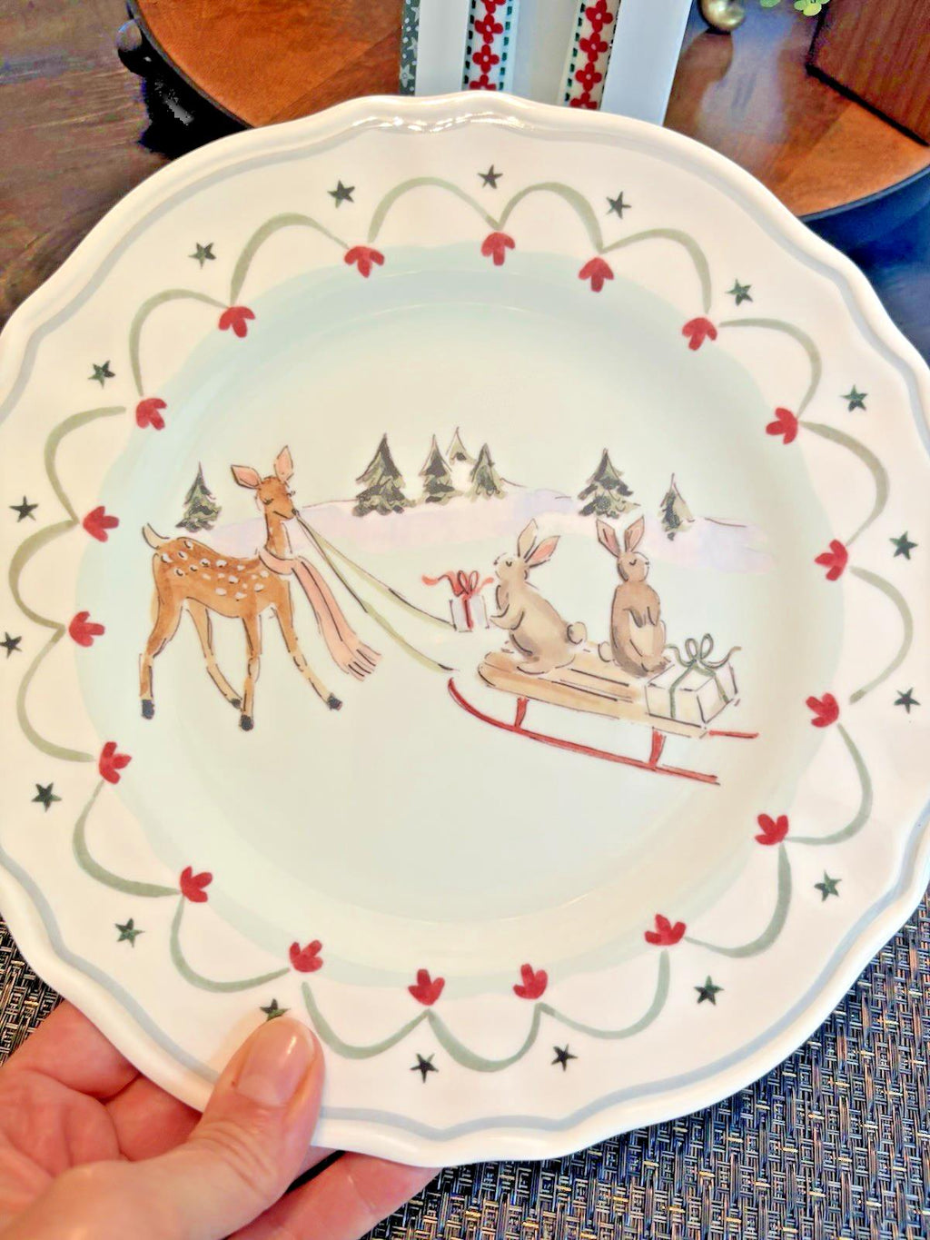 Pottery Barn holiday Christmas Riley party school Disney dinner Plate gift SET 4