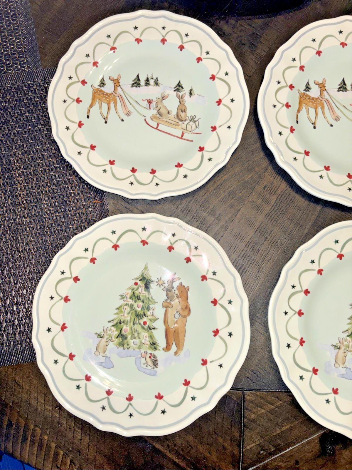 Pottery Barn holiday Christmas Riley party school Disney dinner Plate gift SET 4