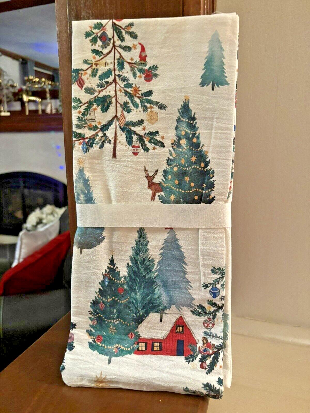 Pottery Barn Holiday Kitchen towel Christmas Country gift party guest SET 2 .