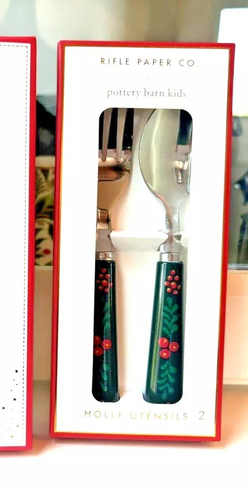 Disney Mickey Mouse Pottery Barn PLATE++CUP+UTENSIL Christmas holiday party set