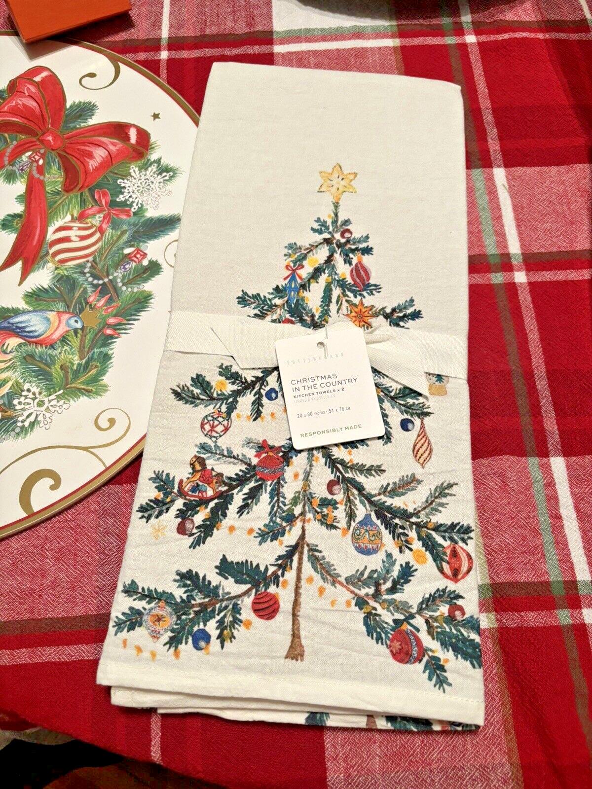 Pottery Barn Holiday Kitchen towel Christmas Country gift party guest SET 2 .