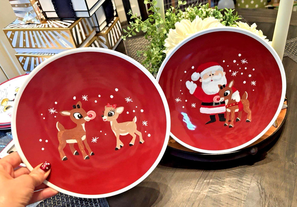 Pottery Barn holiday Rudolph Santa Christmas PLATE +UTENSIL Disney party SET 4 a