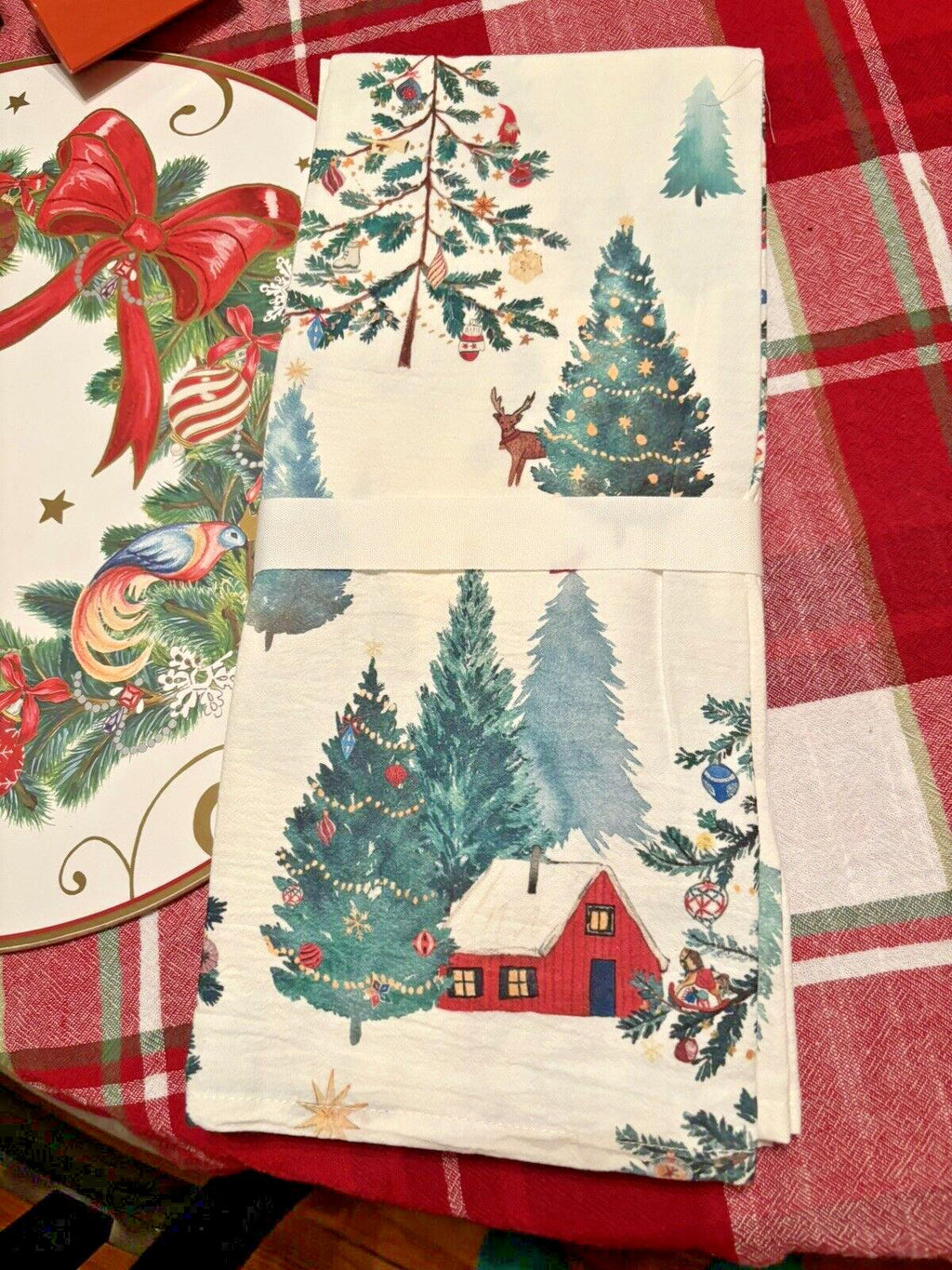 Pottery Barn Holiday Kitchen towel Christmas Country gift party guest SET 2 .