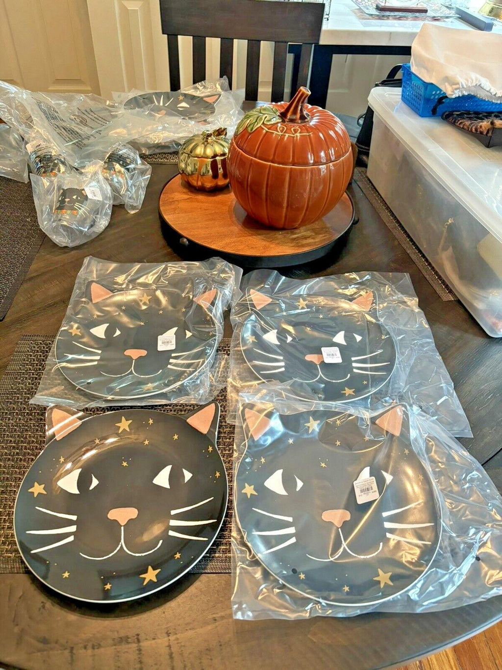 Pottery Barn Disney Plate Halloween Holiday party school black cat SET 4 gift
