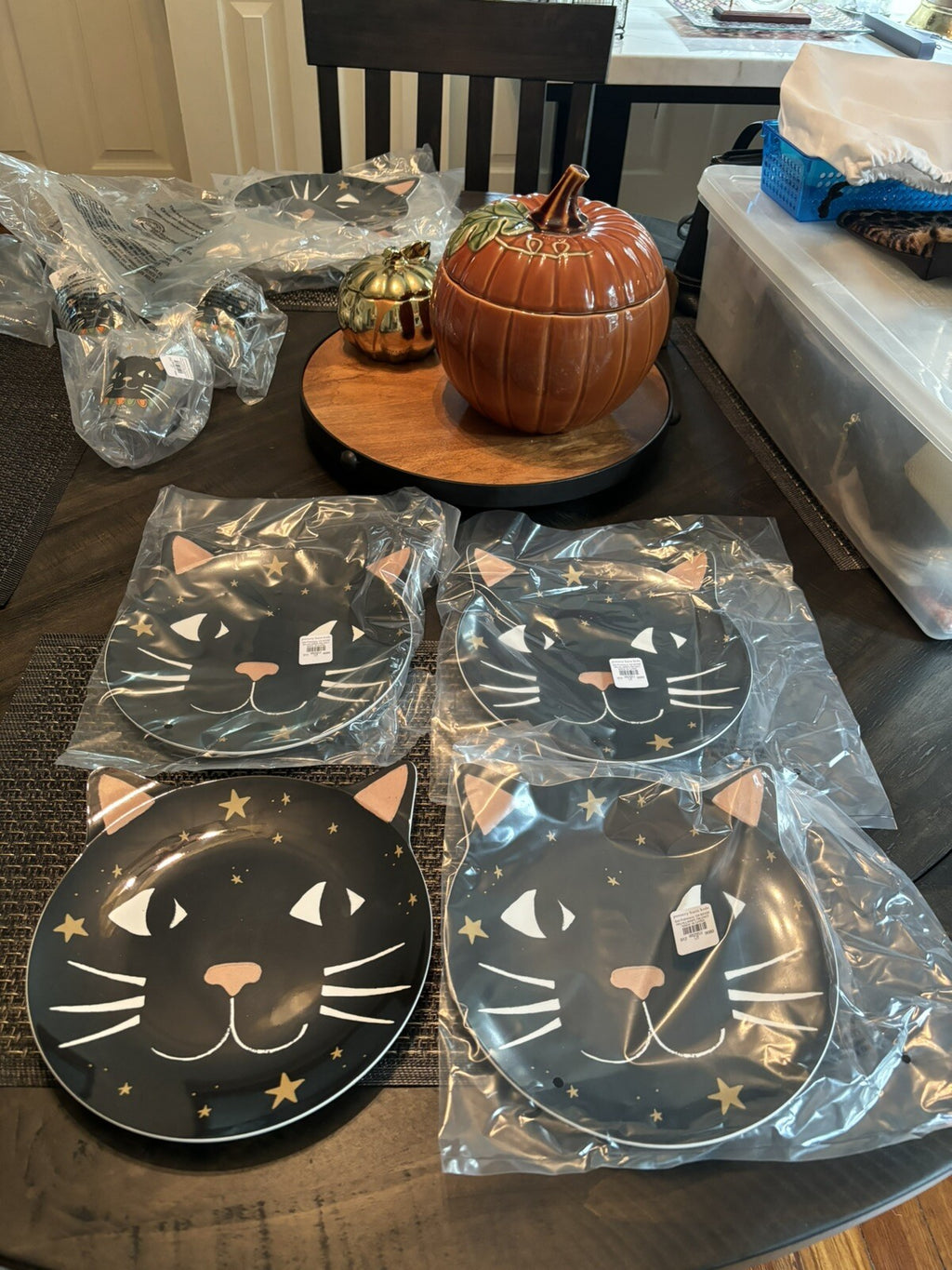 Pottery Barn Disney Plate Halloween Holiday party school black cat SET 4 gift