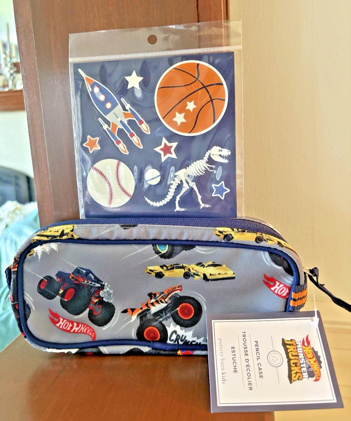 School Pottery Barn Hot Wheels Monster Truck Car PENCIL CASE BAG dinosaur Pre .