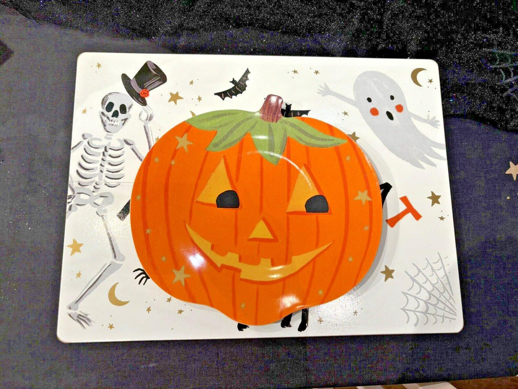 Pottery Barn Holiday kid placemat Halloween Party Disney cat school Pumpkin ?? 1