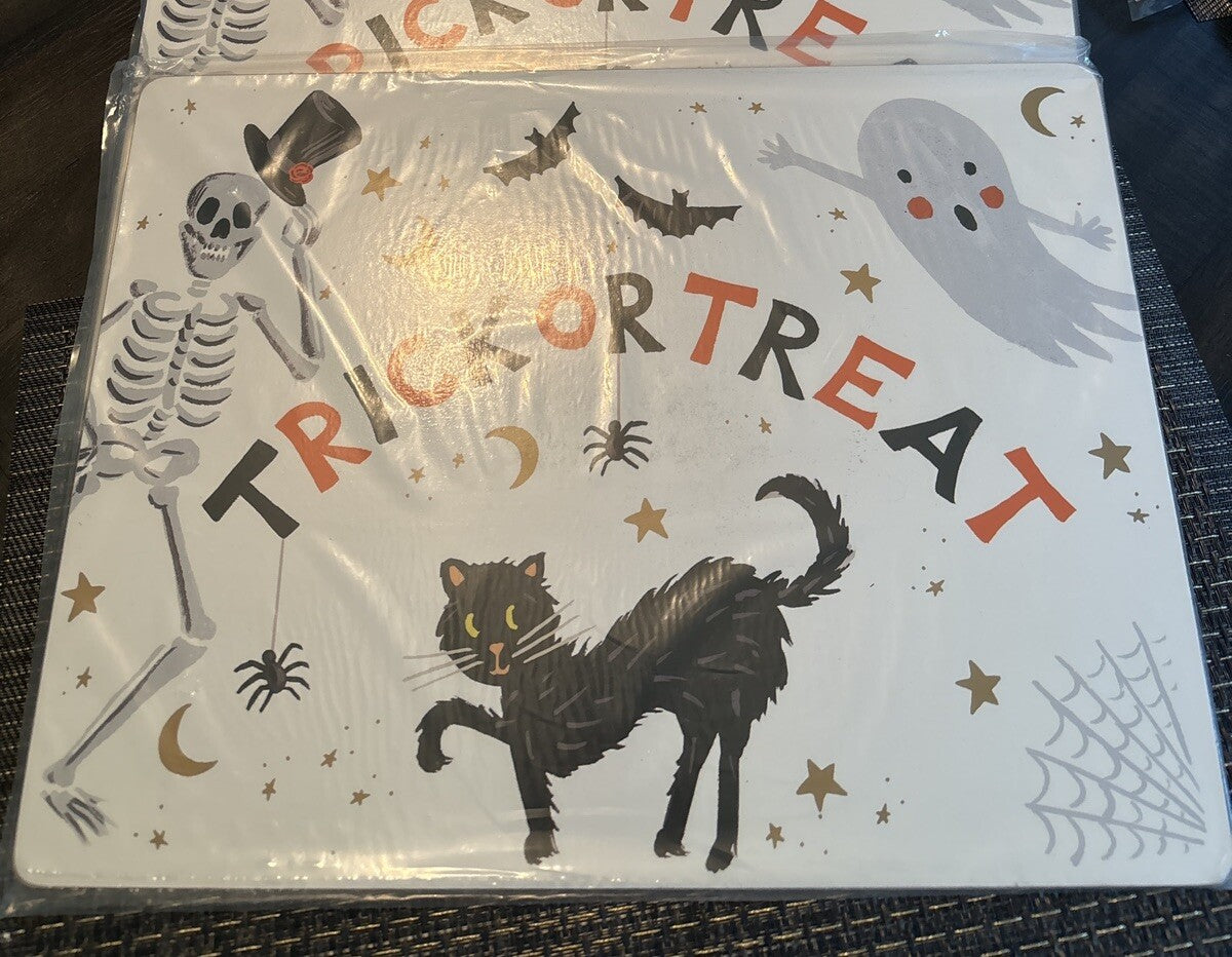 Pottery Barn Holiday kid placemat Halloween Party Disney cat school Pumpkin ?? 1