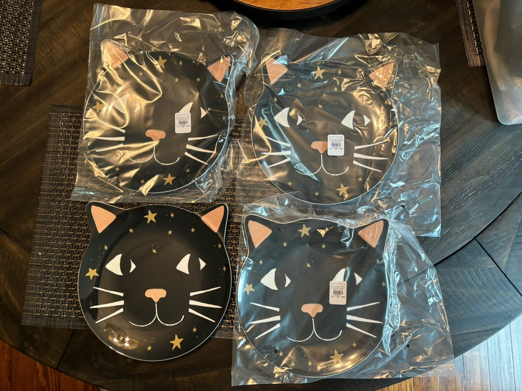 Pottery Barn Disney Plate Halloween Holiday party school black cat SET 4 gift