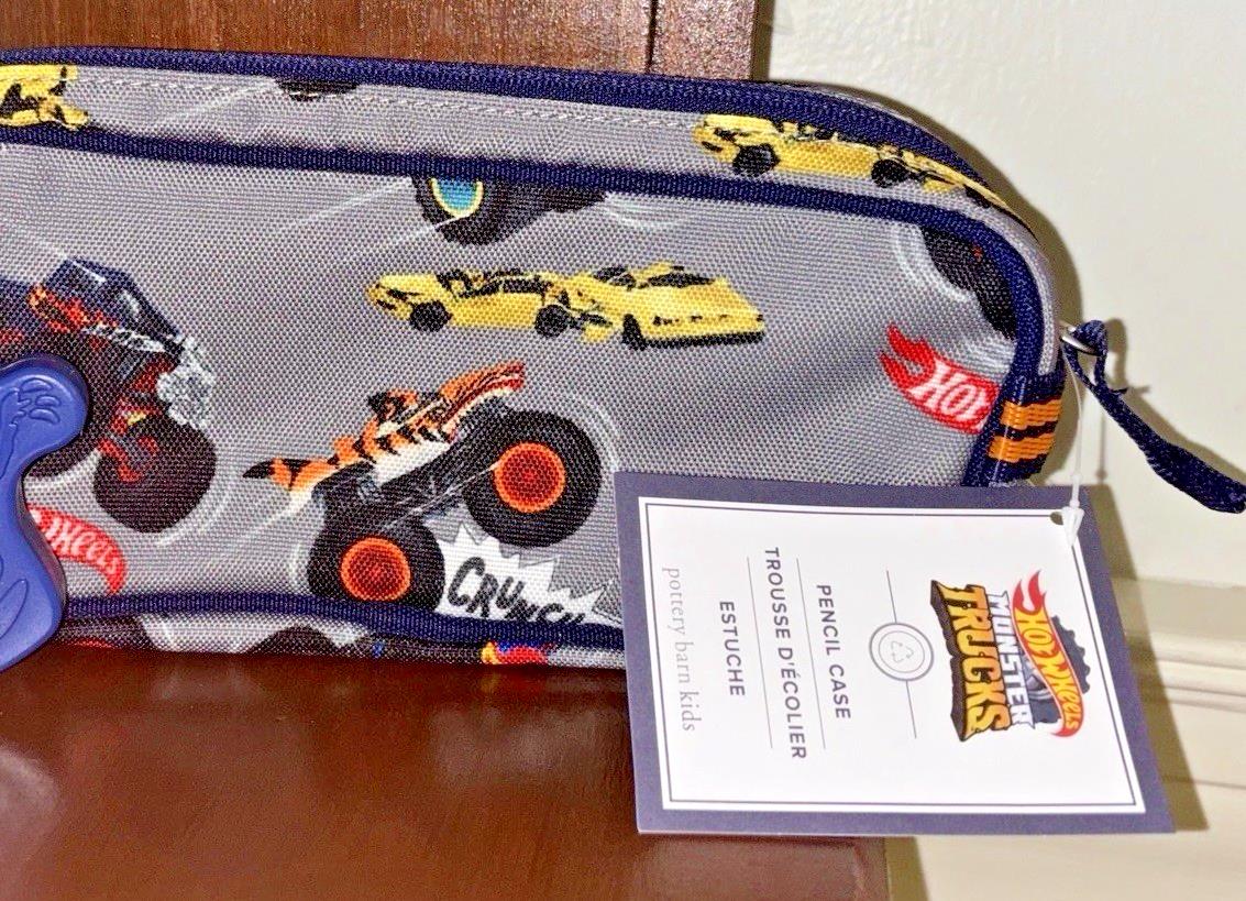 School Pottery Barn Hot Wheels Monster Truck Car PENCIL CASE BAG dinosaur Pre .