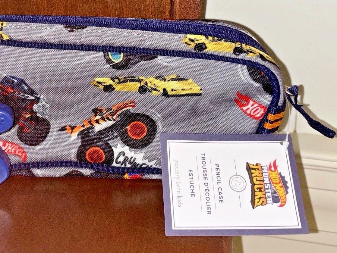School Pottery Barn Hot Wheels Monster Truck Car PENCIL CASE BAG dinosaur Pre .