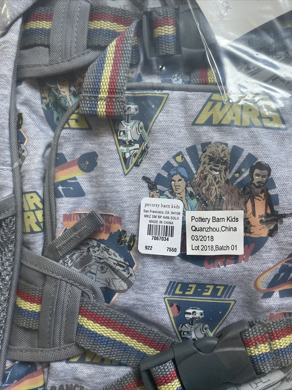 Pottery Barn school Disney backpack Solo Grogu droid Mandalorian Jedi .