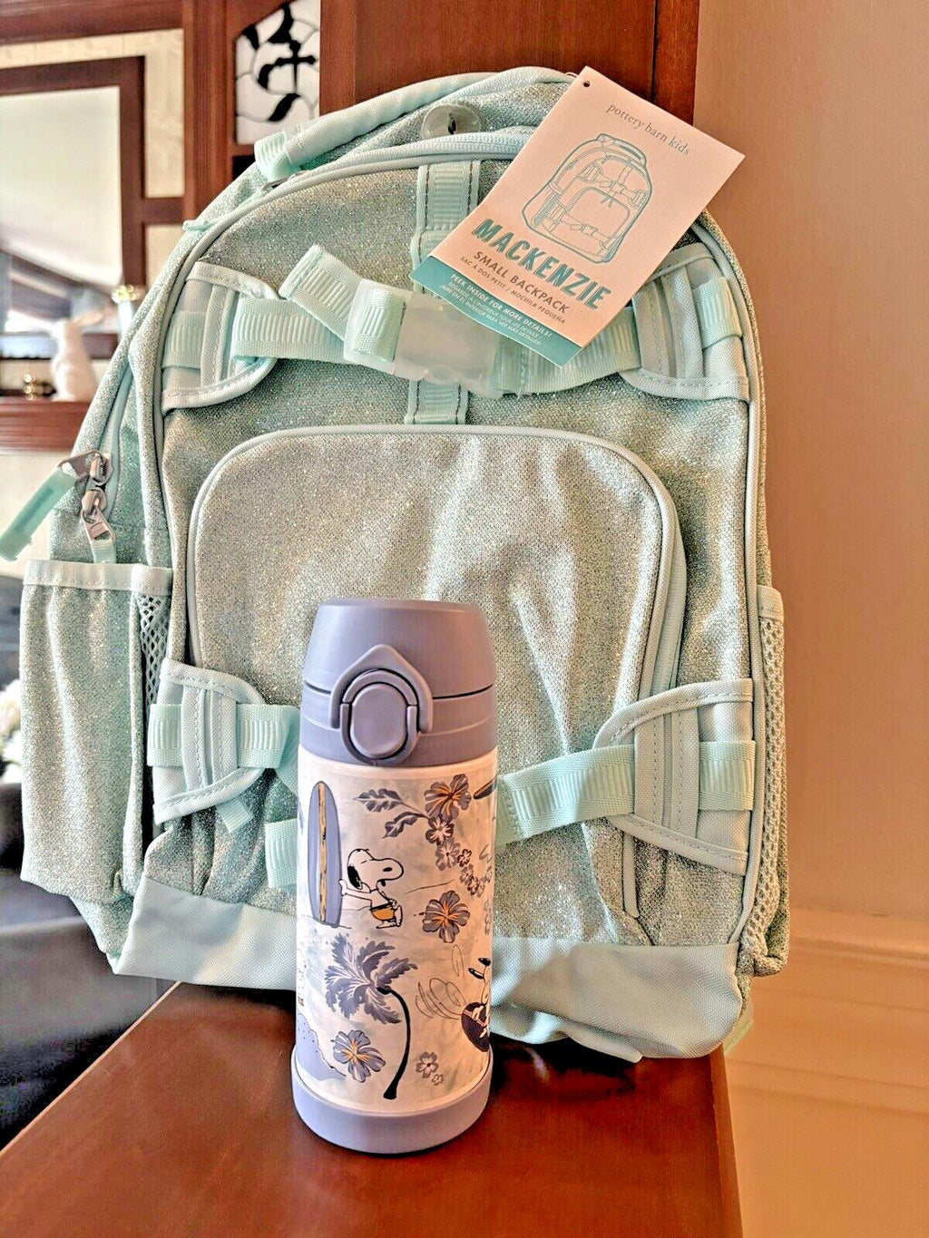 Pottery Barn school Disney Backpack Glitter Disney TRAVEL Rainbow frozen+Water .