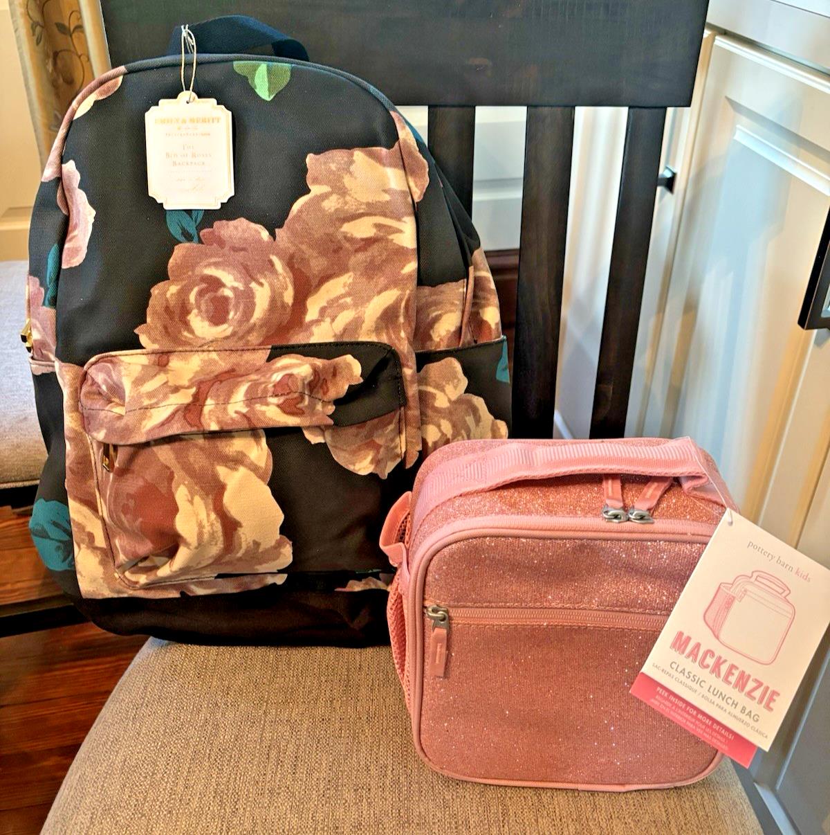 Pottery barn School Floral Large BACKPACK +LUNCH flower teen bag Disney Travel .